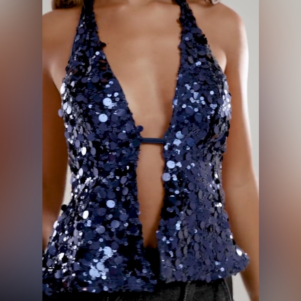 SHEIN Navy Sequin Halter Top